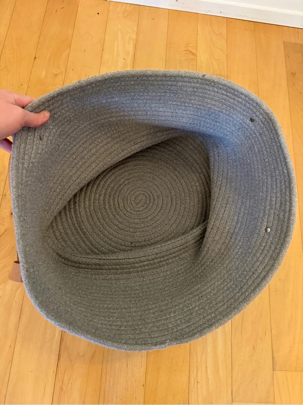 Woven Rope Storage Basket with Leather Handles - Gray